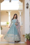 KA 1078 Faux Georgette With Embroidery Zari Sequins Work Gown With Dupatta Wholesale In India  